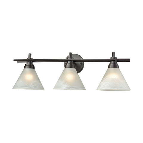 Pemberton 3 Light Vanity In Oil Rubbed Bronze With White Marbleized Glass