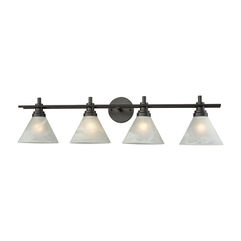 Pemberton 4 Light Vanity In Oil Rubbed Bronze With White Marbleized Glass