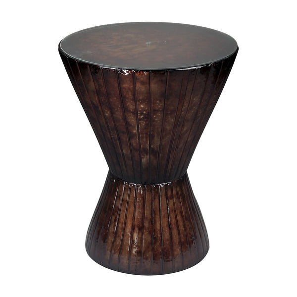 Bright Bronze Metal Accent Table With Glass Top