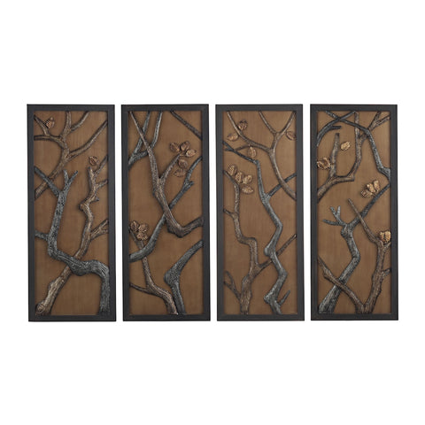 Hiatus-Set Of 3 Hand Cast Branch Wall Panels Mounted On Gold Background