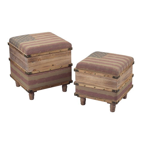 National-Set Of 2 Wooden Storage Ottomans