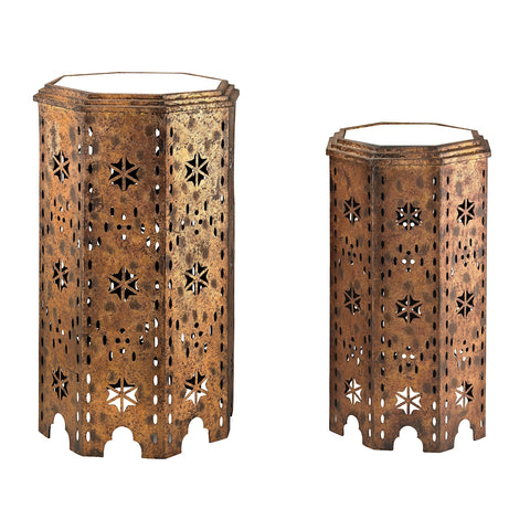 Moroccan Side Tables With Mirrored Tops - Set of 2