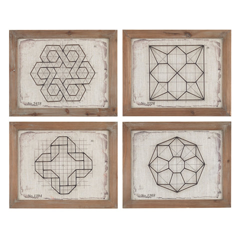 Set of 4 Geometric Wirework Framed Wall Art