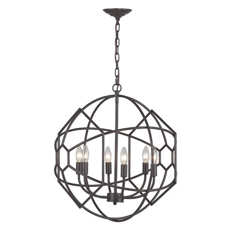 Strathroy 6 Light Rustic Iron Orb Chandelier With Honeycomb Metalwork