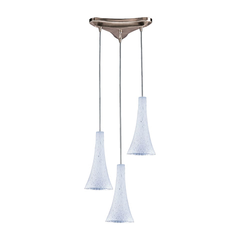 Tromba 3 Light Pendant In Satin Nickel And Snow White Glass