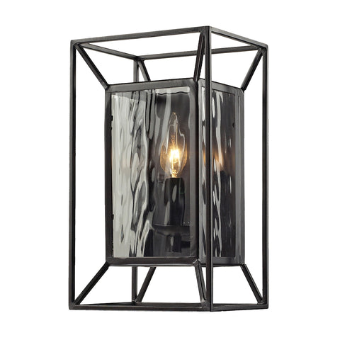 Cubix 1 Light Wall Sconce In Oiled Bronze And Clear Water Glass
