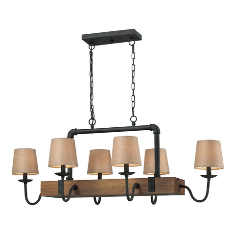Early American 6 Light Chandelier In Vintage Rust