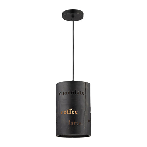 Cafe 1 Light Pendant In Matte Black With Gold Accents
