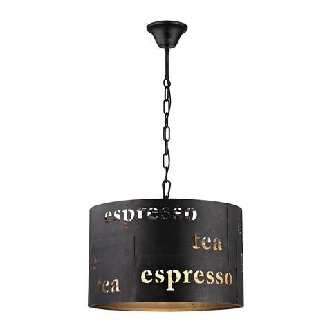 Cafe 3 Light Pendant In Matte Black With Gold Accents