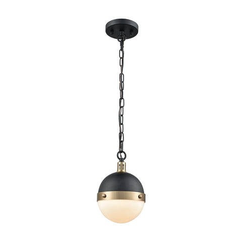 Harmelin 1 Light Pendant In Matte Black And Satin Brass - Includes Recessed Lighting Kit