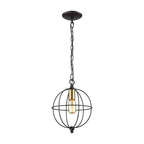 Loftin 1 Light Pendant In Oil Rubbed Bronze With Satin Brass Accents - Includes Recessed Lighting Kit
