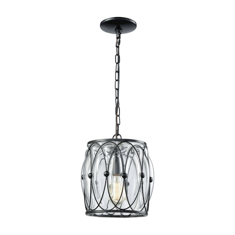 Adriano 1 Light Pendant In Gloss Black With Clear Blown Glass