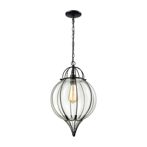 Adriano 1 Light Pendant In Gloss Black With Clear Blown Glass