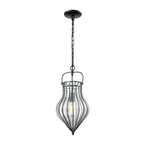 Adriano 1 Light Pendant In Gloss Black With Clear Blown Glass
