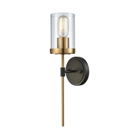 North Haven 1 Light Wall Sconce In Oil Rubbed Bronze With Satin Brass Accents And Clear Glass