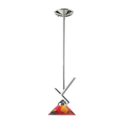 Refraction 1 Light Pendant In Polished Chrome And Jasper Glass