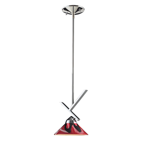 Refraction 1 Light Pendant In Polished Chrome And Mars Glass