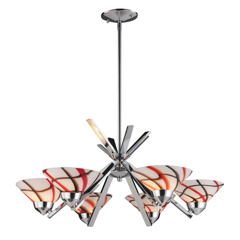 Refraction 6 Light Chandelier In Polished Chrome And Creme White Glass