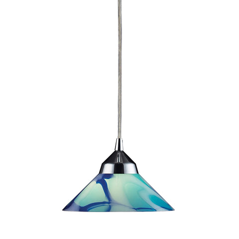 Refraction 1 Light Pendant In Polished Chrome And Caribbean Glass
