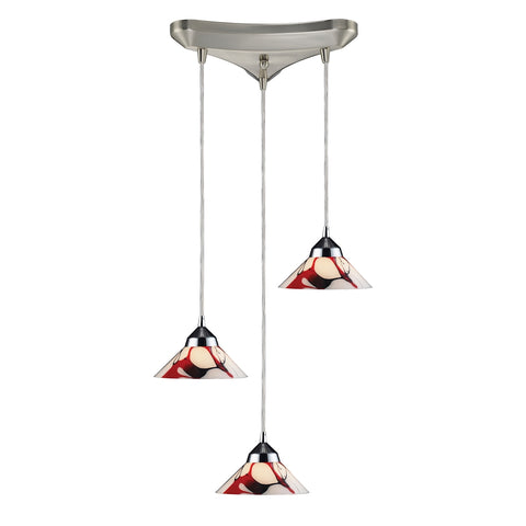 Refraction 3 Light Pendant In Polished Chrome And Creme White Glass
