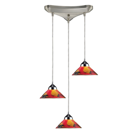 Refraction 3 Light Pendant In Polished Chrome And Jasper Glass