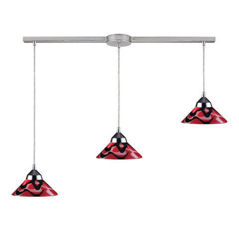 Refraction 3 Light Pendant In Polished Chrome And Mars Glass