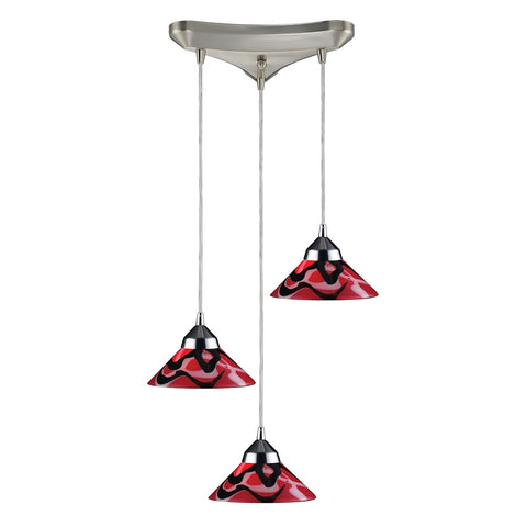 Refraction 3 Light Pendant In Polished Chrome And Mars Glass