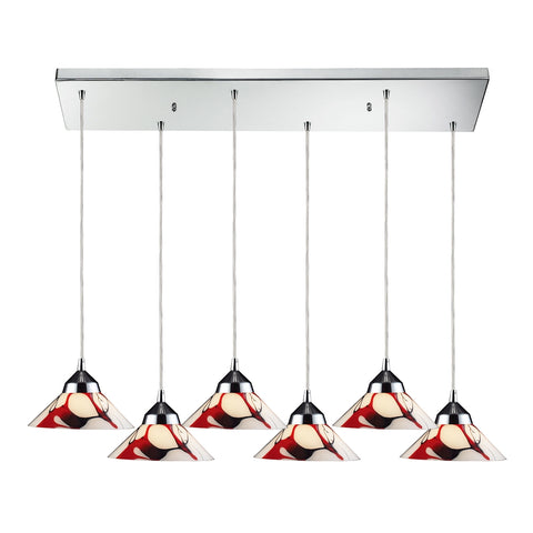 Refraction 6 Light Pendant In Polished Chrome And Creme White Glass