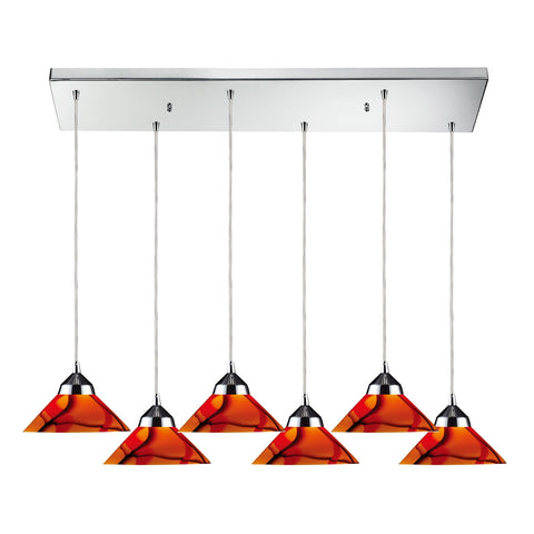 Refraction 6 Light Pendant In Polished Chrome And Jasper Glass