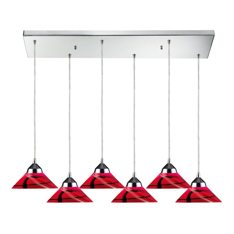 Refraction 6 Light Pendant In Polished Chrome And Mars Glass
