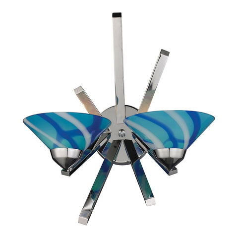 Refraction 2 Light Wall Sconce In Polished Chrome And Caribbean Glass
