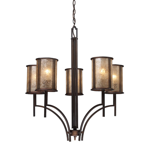 Barringer 5 Light Chandelier In Aged Bronze And Tan Mica