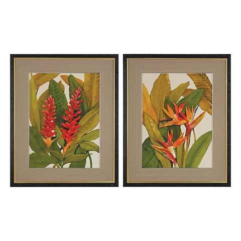 Tropical Bird Of Paradise And Tropical Red Ginger - Fine Art Giclee Under Glass