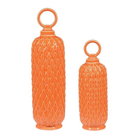 Lidded Ceramic Jars In Tangerine Orange - Set of 2