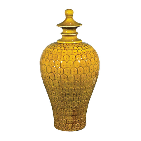 Medium Lidded Ceramic Jar In Chartruese Glaze