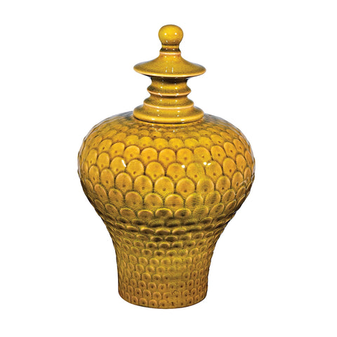 Large Lidded Ceramic Jar In Chartruese Glaze