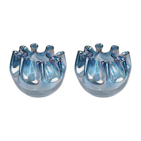 Splash Glass Vases In Navy Blue - Set of 2