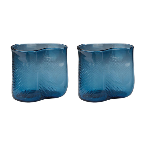 Fish Net Glass Vases In Navy - Set of 2