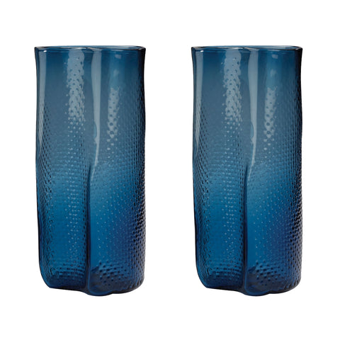 Etched Glass Vases In Navy Blue - Set of 2