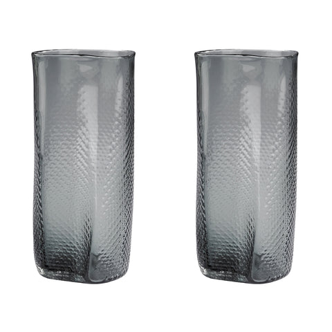 Etched Glass Vases In Grey - Set of 2