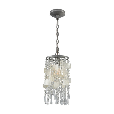 Alexandra 1 Light Pendant In Weathered Zinc With Capiz Shells And Clear Crystal - Includes Recessed Lighting Kit