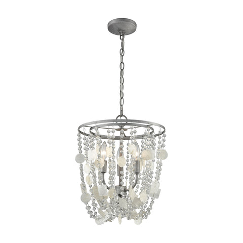 Alexandra 3 Light Chandelier In Weathered Zinc With Capiz Shells And Clear Crystal