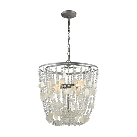 Alexandra 5 Light Chandelier In Weathered Zinc With Capiz Shells And Clear Crystal
