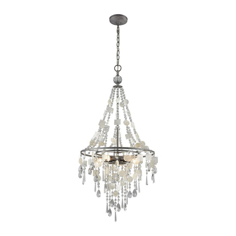 Alexandra 5 Light Chandelier In Weathered Zinc With Capiz Shells And Clear Crystal