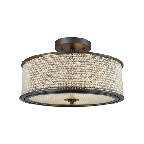 Glass Beads 3 Light Semi Flush In Oil Rubbed Bronze With Clear Glass Balls