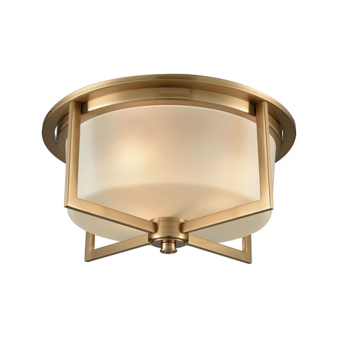 Vancourt 3 Light Flush In Satin Brass With Frosted Glass