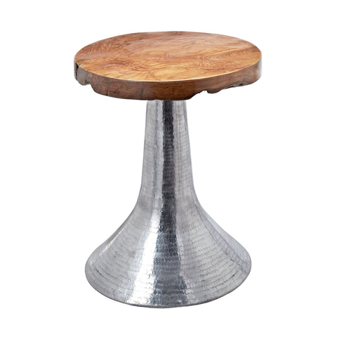Hammered Decorative Teak Table In Silver