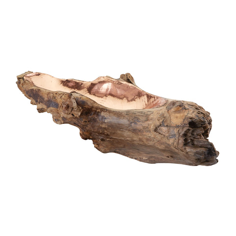 Teak Root Bowl With Copper Insert - Long