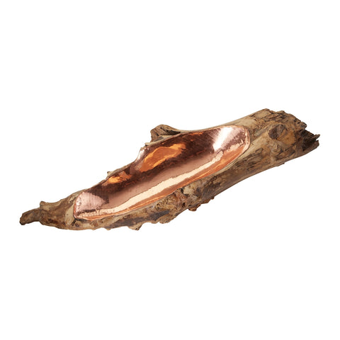 Teak Root Bowl With Copper Insert - Short