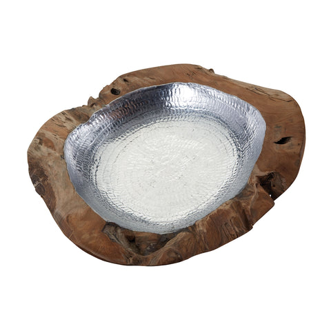 Round Teak Bowl With Aluminum Insert - Large